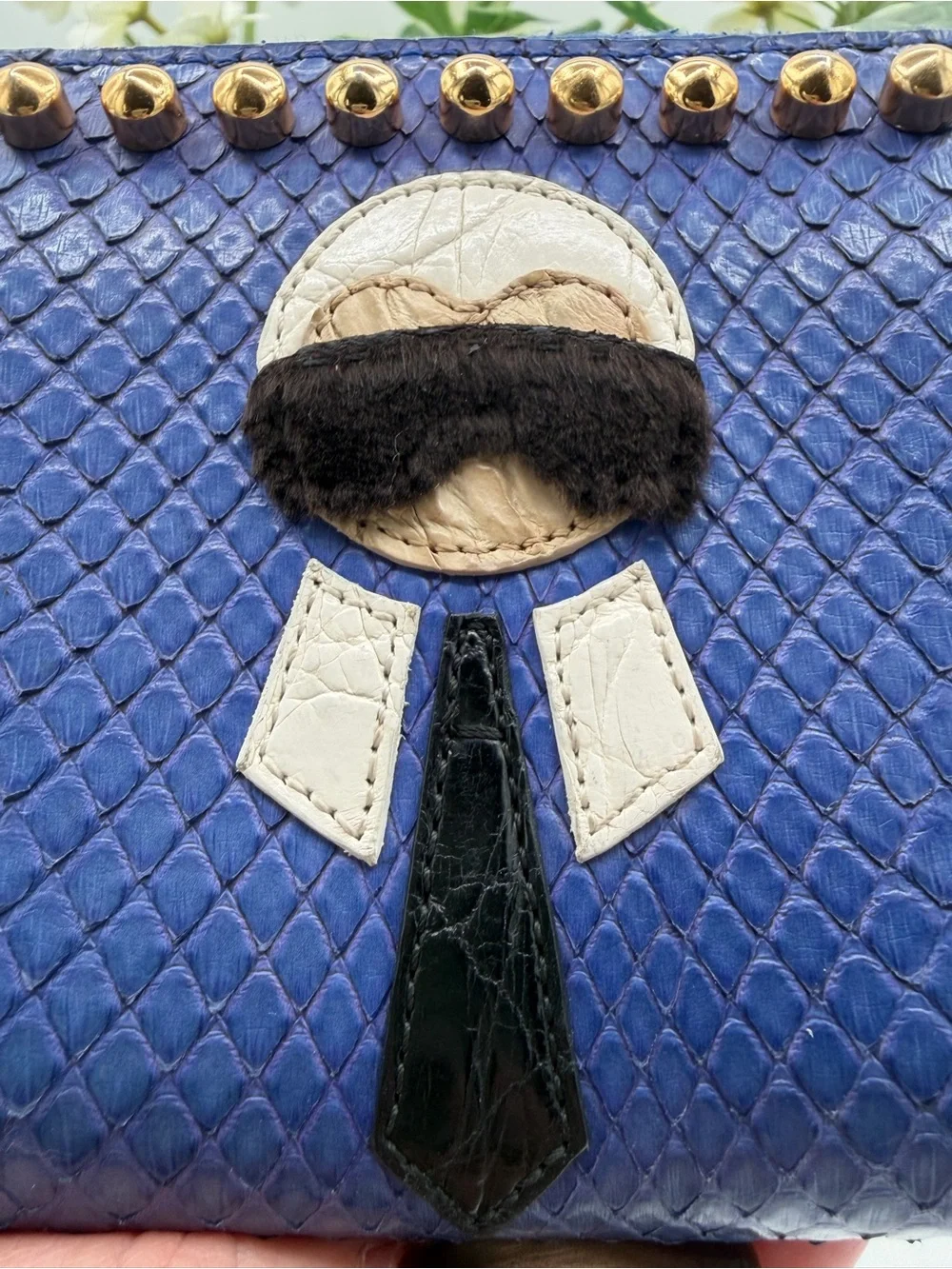Fendi Karlito Blue Python Snakeskin Studded Zip Wallet Rare Colorway✨✨ W/ COA